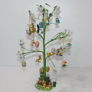 Vintage Decorative 18" Easter Tree with Flowers & Wooden Hanging Decorations
